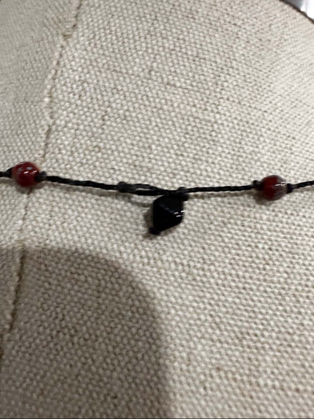 Black Beaded Choker Necklace with Red Brown Accents - Picture 3 of 3